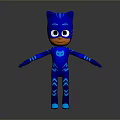 Animated Blue Cat Superhero Character With Black Stripes Mask And Big Eyes