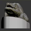 White Stone Dinosaur Sculpture Lying On Mossy White Base With Details