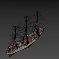 Vintage Sailing Ship 3D Model With Multiple Masts And Classic Hull Design