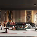 Modern Living Room Interior With Black Leather Sofa And Marble Coffee Table Rug