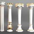 Classical Roman Columns With Various Designs White Bodies Gold Accents And Ornate Capitals