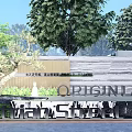 Night Scene Feature Wall With Wood And Stone Design Around Italian Street Origin LA Sign