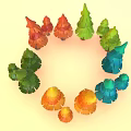 Colorful Trees with Vibrant Red Orange Yellow Green Blue Foliage in Cartoon 3D Model Style