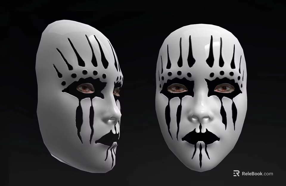 Two White Masks With Black Decorative Patterns And Facial Art Details 3d model 