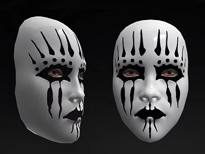 Two White Masks With Black Decorative Patterns And Facial Art Details 3d model