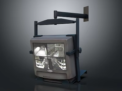 Projection Surveillance System With Mounting Arm And Monitor Screen Displaying Footage 3d model