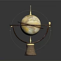 Decorative Globe With Earth Surface And Metal Ring On Pedestal Base