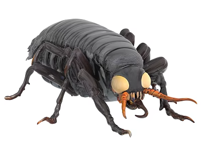 Realistic Black Cockroach Model With Large Yellow Eyes And Orange Antennae 3d model