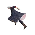 Action Game Movie Character With White Hair Long Coat Dynamic Running Stance