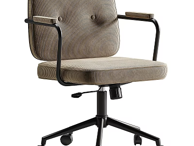 Modern Comfortable Single Chair With Striped Fabric Armrest And Swivel Wheels Design 3d model