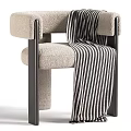 Modern Beige Fabric Upholstered Single Armchair With Sleek Dark Metal Frame And Cozy Throw Blanket