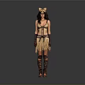 Woman In Tribal Inspired Costume With Fringe Skirt Headpiece Arm Cuffs And Tall Boots