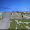 Modern School Buildings Featuring White Exteriors Green Roofs Neat Layout and Blue Sky