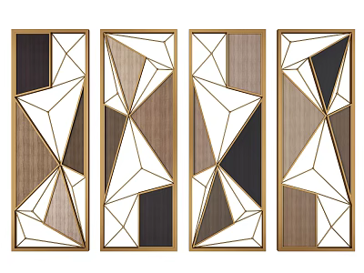 Modern Geometric Room Dividers With Gold Frame And Wooden Black White Panels 3d model