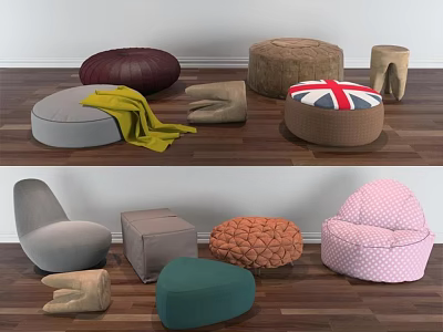 Stylish Sofa Stools with Maroon Gray Teal Pink Round Square Designs for Living Room 3d model