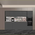 Modern Sideboard in Kitchen Interior With Wooden Panels Marble Countertop And Built in Appliances