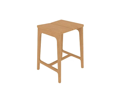 Modern Wooden Stool With Rectangular Seat And Sturdy Frame Design 3d model