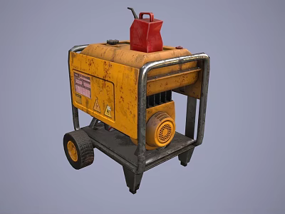 Industrial Equipment Yellow Generator With Red Fuel Tank Metal Frame And Wheels 3d model