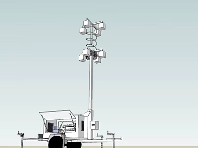 Industrial Equipment Vehicle Mounted Mobile Lighting Tower With Multiple Light Fixtures For Outdoor Operations 3d model