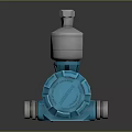 Blue Industrial Mechanical Device With Silver Metal Top And Pipeline Connection