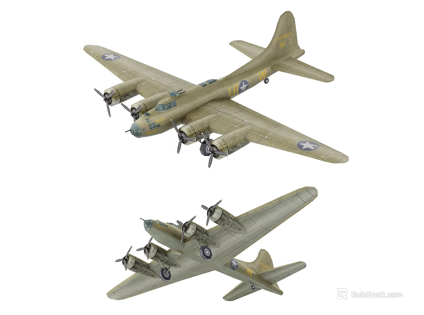 Two Vintage Green Airliner Models With Propeller Engines And Retro Design Features 3d model 