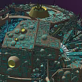 Futuristic Spherical Mechanical Structure With Intricate Details And Vibrant Blue Green Hues