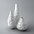 Three White Geometric Textured Vases With Modern Design For Home Decor 3d model