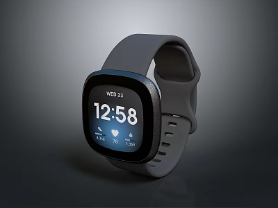 Modern Smartwatch With Gray Strap Showing Time 1258 And Heart Rate Icon On Screen 3d model