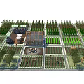Rural Agricultural Landscape with Neat Farm Plots Greenhouse and Outdoor Seating Area