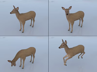 Deer In Different Action Poses Including Standing Bending And Jumping Shots 3d model