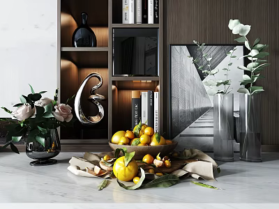 Stylish Vases With Fresh Pink Roses White Flowers And Green Leaves In Modern Interior 3d model