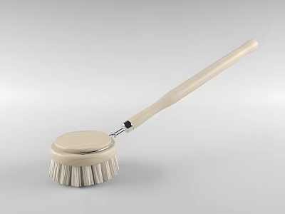 Household Cleaning Brush With Long Handle Round Head And White Bristles 3d model