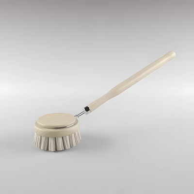 Household Cleaning Brush With Long Handle Round Head And White Bristles 3d model