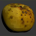 Yellow Spotted Apple with Brown Blemishes on Dark Background with Shiny Reflection Surface 3d model