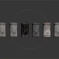 Six Cylindrical Trash Cans With Different Textured Surfaces Arranged On Black Background