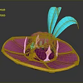 Pink And Yellow Decorative Hat With Blue Streamers And Gemstone Accents