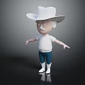 Cartoon Cowboy Character With White Hat Mustache And Blue Pants 3d model