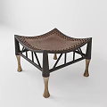 Exquisite Vintage Curved Riveted Leather Stool With Brass Decorative Feet And Sturdy Dark Solid Frame