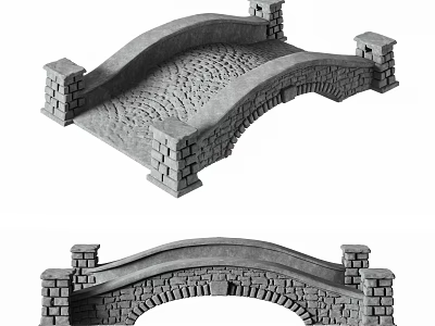Traditional Stone Arch Bridge Structure With Brick Paved Surface And Pillar Supports Design 3d model