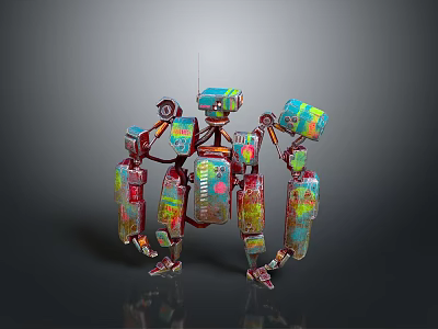 Colorful Artistic Robot Design With Mechanical Limbs And Decorative Joints 3d model