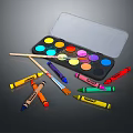 Colorful Watercolor Paint Set With Assorted Crayons And Paintbrushes For Creative Art Supplies