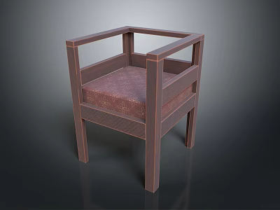 Brown Wooden Dining Chair With Upholstered Seat Armrests And Simple Design 3d model