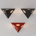 Modern Triangular Wall Lamps Black Red with Round Light Panels Mounted on White Wall 3d model