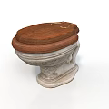 Elegant Home Bathroom Toilet With Wooden Seat And Carved White Base