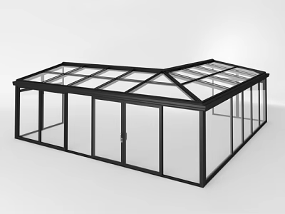 Modern Glass Conservatory Structure With Black Frame And Large Glass Panels 3d model