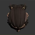 3D Model Female Head With Dark Short Hair Red Dots Red Lips And Golden Earrings