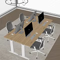 Bright Modern Office Desk Setup With Multiple Computer Monitors Keyboards Mice And Mesh Back Chairs 3d model