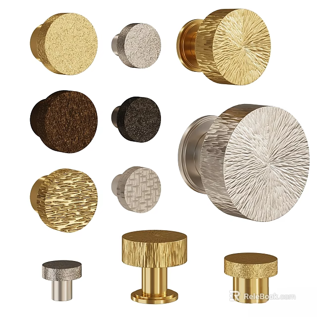 Assorted Color And Textured Furniture Cabinet Knobs In Metal And Wooden Finishes 3d model 