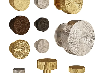 Assorted Color And Textured Furniture Cabinet Knobs In Metal And Wooden Finishes 3d model
