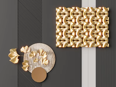 Modern Luxury Wall Decor With Golden Ginkgo And Geometric Details 3d model